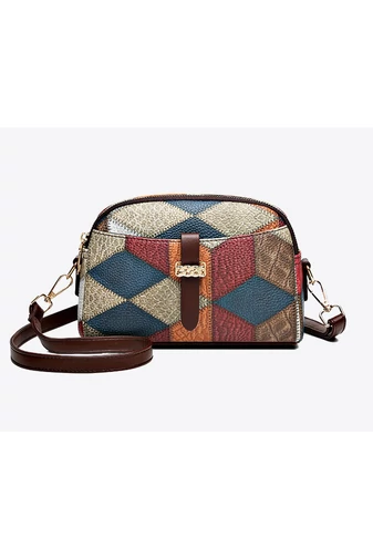 Geantă Crossbody Bonluo Maro Cu Model Colorat Din Imitație De Piele Dimensiunea 15*21*7 cm 