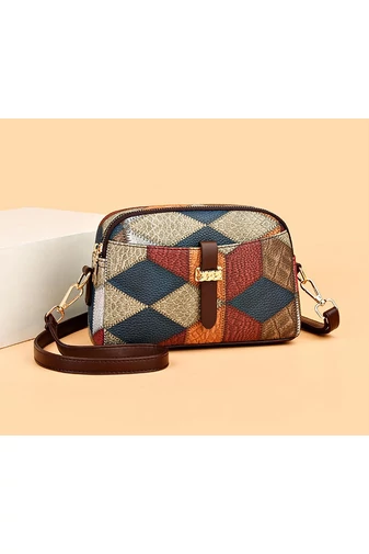 Geantă Crossbody Bonluo Maro Cu Model Colorat Din Imitație De Piele Dimensiunea 15*21*7 cm 