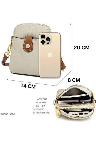 Geantă Crossbody Mini Bonluo Albă Din Piele Naturală Dimensiune (20*14*8cm)