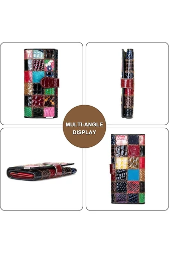 Portofel Colaj Colorat Cu Cusături 3D Bonluo Din Piele Naturală (19*9,5*3,5cm)