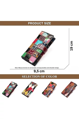 Portofel Colaj Colorat Cu Cusături 3D Bonluo Din Piele Naturală (19*9,5*3,5cm)