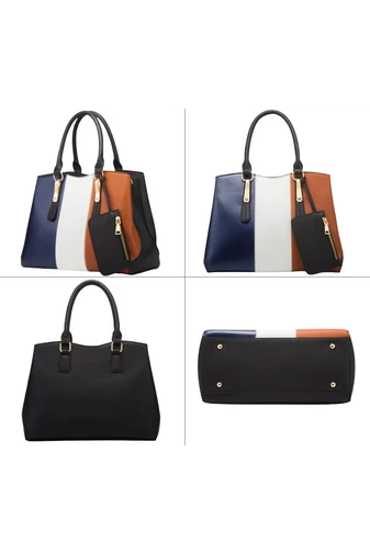 Set Genți Damă Bonluo Maro Cu Model Colorat Din Imitație De Piele (4Buc)