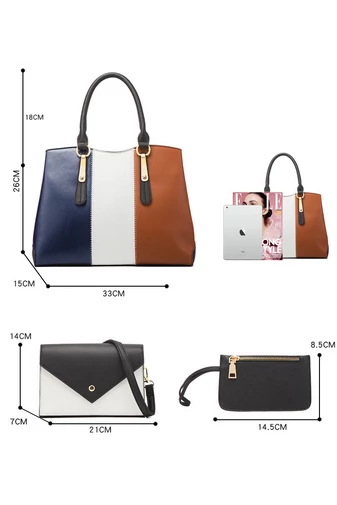 Set Genți Damă Bonluo Maro Cu Model Colorat Din Imitație De Piele (4Buc)