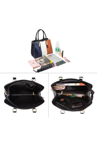 Set Genți Damă Bonluo Maro Cu Model Colorat Din Imitație De Piele (4Buc)