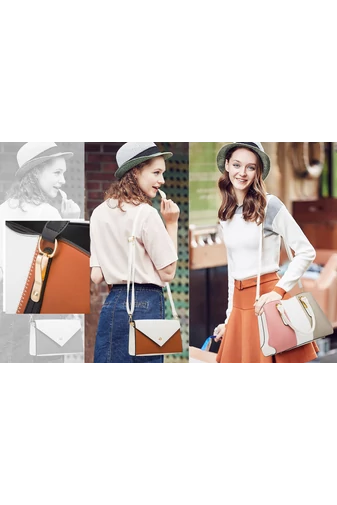 Set Genți Damă Bonluo Maro Cu Model Colorat Din Imitație De Piele (4Buc)