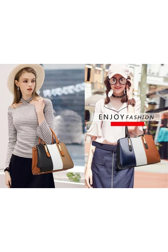 Set Genți Damă Bonluo Maro Cu Model Colorat Din Imitație De Piele (4Buc)