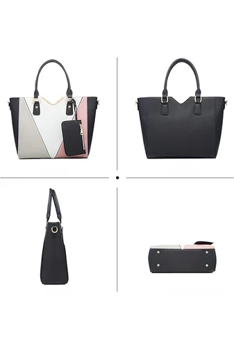 Set Genți Bonluo Negru Cu Model Colorat Din Imitație De Piele (4 buc) 