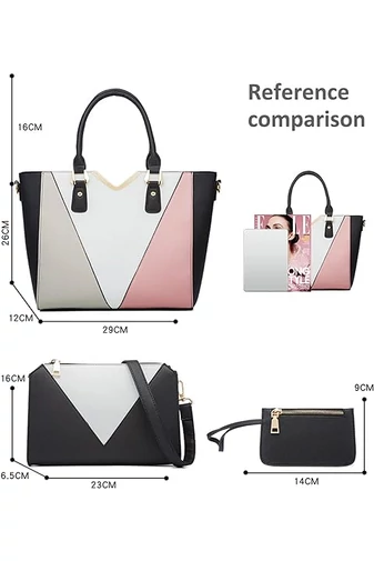 Set Genți Bonluo Negru Cu Model Colorat Din Imitație De Piele (4 buc) 