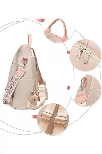 Rucsac Damă Bonluo Bej Cu Flori Brodate Din Material Impermeabil Dimensiune 32*29*11cm 