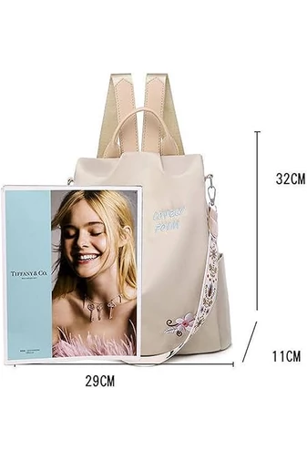 Rucsac Damă Bonluo Bej Cu Flori Brodate Din Material Impermeabil Dimensiune 32*29*11cm 