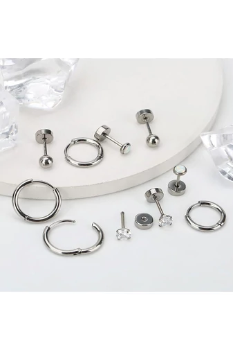 Set Cercei 6 Perechi Unisex Din Oțel Inoxidabil Argintii Și Eleganți Perfecți Pentru Piercinguri Multiple 