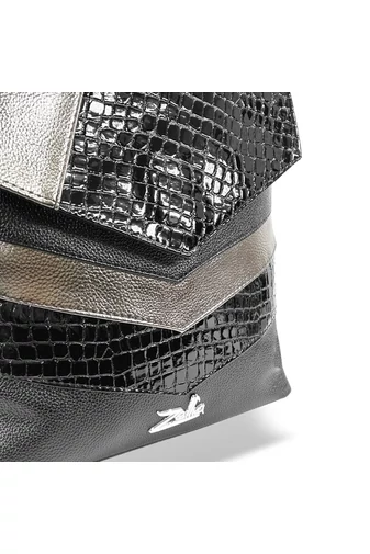 Rucsac Damă Zellia Negru Cu Model Auriu Multifuncțional Din Piele Ecologică De Dimensiunea 31*29*12cm