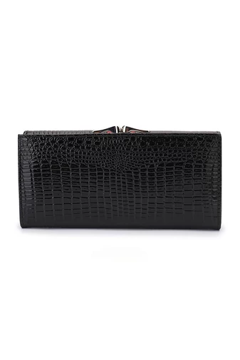 Portofel Damă Elegant Bonluo Roșu Din Piele Naturală Lăcuita Cu Model Piele De Crocodil Dimensiunea 9*18*3cm