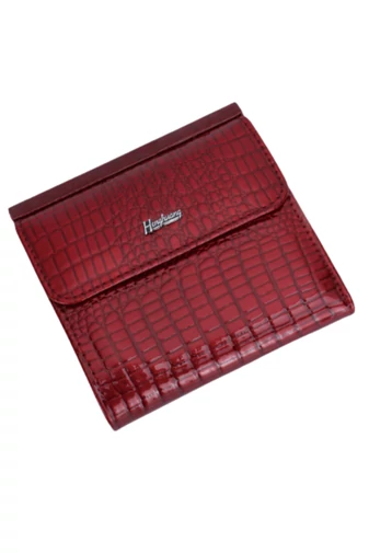 Portofel Damă Bonluo Roșu Lăcuit Din Piele De Vacă Despicată Cu Model Piele De Crocodil De Dimensiunea 10.5*10*1.5cm