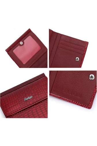 Portofel Damă Bonluo Roșu Lăcuit Din Piele De Vacă Despicată Cu Model Piele De Crocodil De Dimensiunea 10.5*10*1.5cm