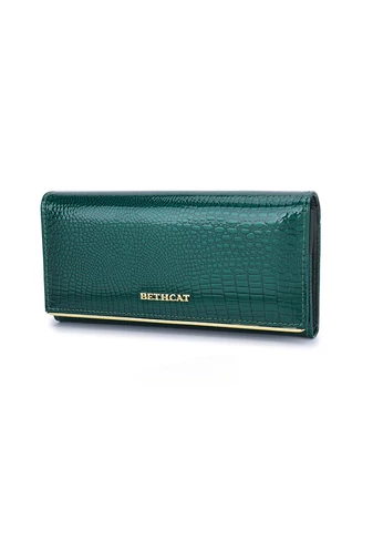 Portofel Damă Bonluo Roșu Lăcuit Din Piele De Vacă Despicată Texturat Cu Model Piele De Crocodil Dimensiunea 18*9*3cm