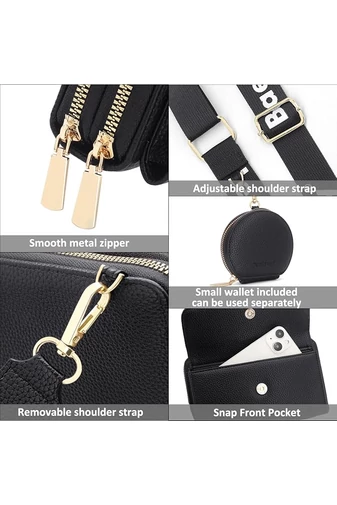 Geantă Crossbody 2în1 Portofel Bonluo Negru Din Imitație De Piele Cu Un Design Compact Și Un Mini Portofel Atașat De Dimensiunea 11*19*7cm 