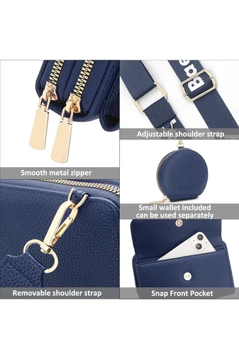 Geantă Crossbody 2în1 Portofel Bonluo Albastru Închis Din Imitație De Piele Cu Un Design Compact Și Un Mini Portofel Atașat De Dimensiunea 11*19*7cm 