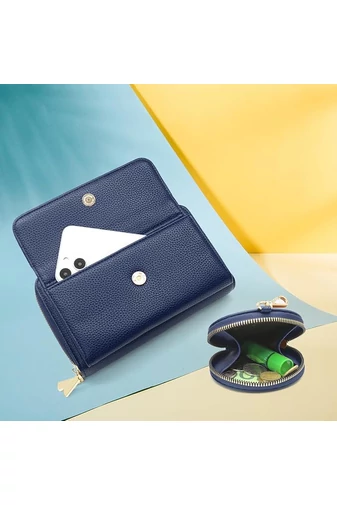 Geantă Crossbody 2în1 Portofel Bonluo Albastru Închis Din Imitație De Piele Cu Un Design Compact Și Un Mini Portofel Atașat De Dimensiunea 11*19*7cm 