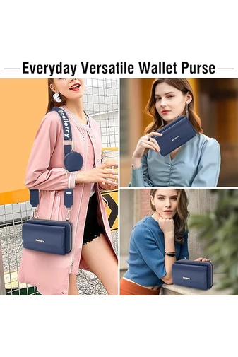 Geantă Crossbody 2în1 Portofel Bonluo Albastru Închis Din Imitație De Piele Cu Un Design Compact Și Un Mini Portofel Atașat De Dimensiunea 11*19*7cm 