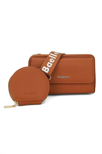 Geantă Crossbody 2în1 Portofel Bonluo Maro Din Imitație De Piele Cu Un Design Compact Și Un Mini Portofel Atașat De Dimensiunea 11*19*7cm 