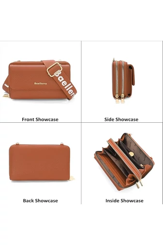 Geantă Crossbody 2în1 Portofel Bonluo Maro Din Imitație De Piele Cu Un Design Compact Și Un Mini Portofel Atașat De Dimensiunea 11*19*7cm 