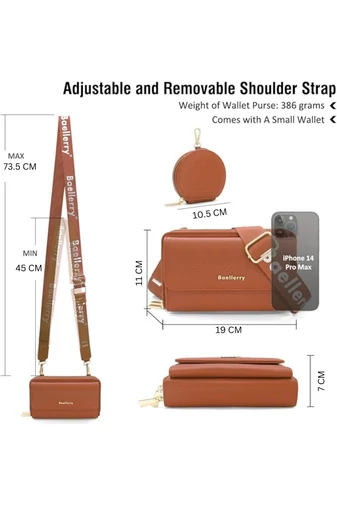 Geantă Crossbody 2în1 Portofel Bonluo Maro Din Imitație De Piele Cu Un Design Compact Și Un Mini Portofel Atașat De Dimensiunea 11*19*7cm 