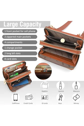 Geantă Crossbody 2în1 Portofel Bonluo Maro Din Imitație De Piele Cu Un Design Compact Și Un Mini Portofel Atașat De Dimensiunea 11*19*7cm 