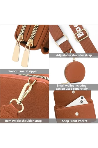 Geantă Crossbody 2în1 Portofel Bonluo Maro Din Imitație De Piele Cu Un Design Compact Și Un Mini Portofel Atașat De Dimensiunea 11*19*7cm 