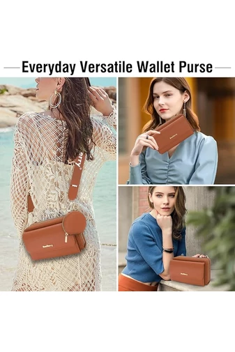 Geantă Crossbody 2în1 Portofel Bonluo Maro Din Imitație De Piele Cu Un Design Compact Și Un Mini Portofel Atașat De Dimensiunea 11*19*7cm 
