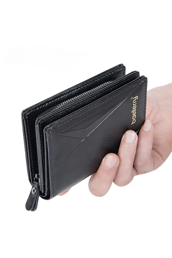 Portofel Bărbatesc Negru Din Imitație De Piele Dimensiune 12*9,5*3,5cm