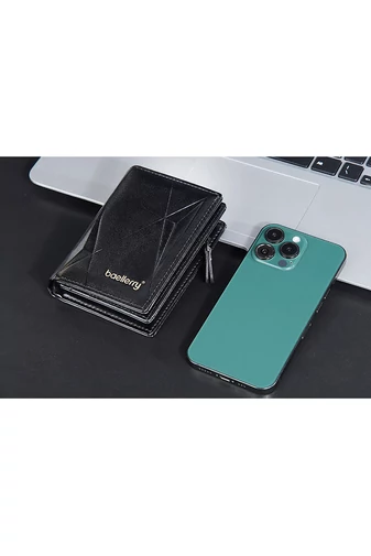 Portofel Bărbatesc Negru Din Imitație De Piele Dimensiune 12*9,5*3,5cm