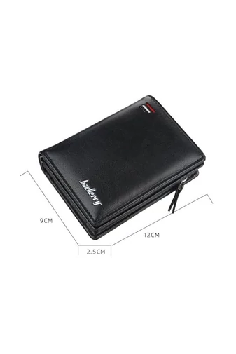 Portofel Bărbați Bifold Bonluo Negru Din Imitație De Piele Cu Multiple Compartimente De Dimensiunea 12*9*2.5cm 