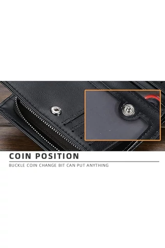 Portofel Bărbați Bifold Bonluo Negru Din Imitație De Piele Cu Multiple Compartimente De Dimensiunea 12*9*2.5cm 