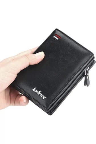 Portofel Bărbați Bifold Bonluo Negru Din Imitație De Piele Cu Multiple Compartimente De Dimensiunea 12*9*2.5cm 