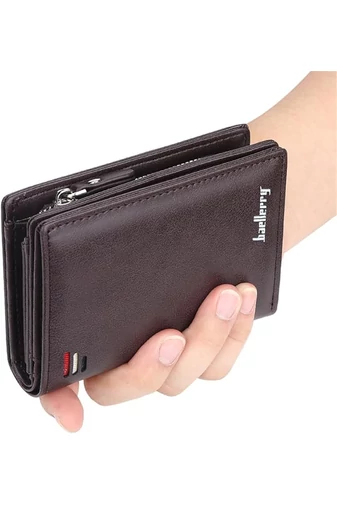 Portofel Bărbați Bifold Bonluo Negru Din Imitație De Piele Cu Multiple Compartimente De Dimensiunea 12*9*2.5cm 