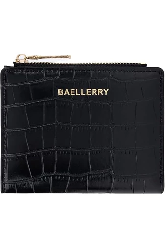 Portofel Bărbați Bifold Mic Negru Din Imitație De Piele Lăcuită Cu Model Piele De Crocodil De Dimensiunea 9.5*11.5*3cm