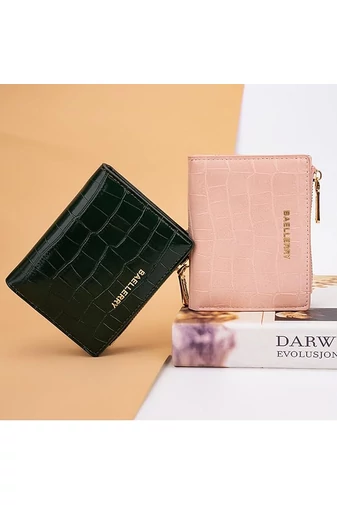 Portofel Bărbați Bifold Mic Verde Din Imitație De Piele Lăcuită Cu Model Piele De Crocodil De Dimensiunea 9.5*11.5*3cm
