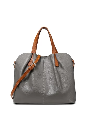Geantă Din Piele Naturală Gri Cu Design Modern Model Tip Mamă Și Copil (25*33*13cm)