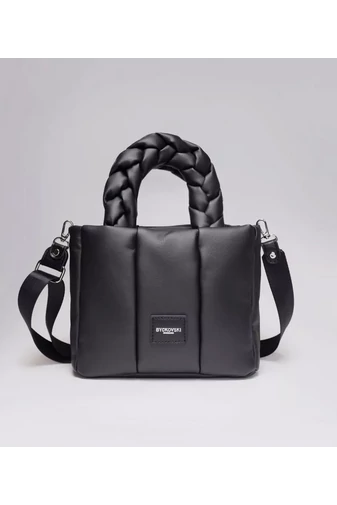 Geantă Elegantă De Mână Și De Umăr Neagră Bonluo Versatilă Cu Mânere Împletite Material Impermeabil (17,5*22*7cm)