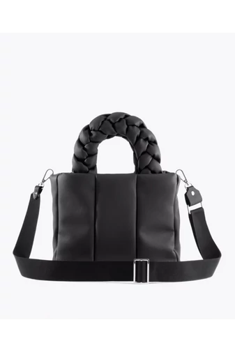 Geantă Elegantă De Mână Și De Umăr Neagră Bonluo Versatilă Cu Mânere Împletite Material Impermeabil (17,5*22*7cm)