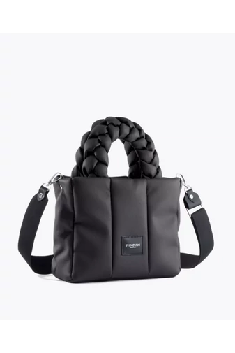 Geantă Elegantă De Mână Și De Umăr Neagră Bonluo Versatilă Cu Mânere Împletite Material Impermeabil (17,5*22*7cm)