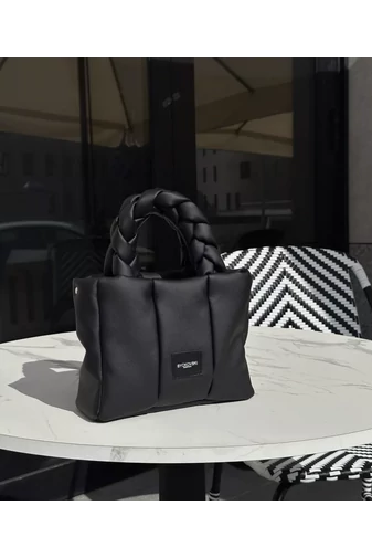 Geantă Elegantă De Mână Și De Umăr Neagră Bonluo Versatilă Cu Mânere Împletite Material Impermeabil (17,5*22*7cm)