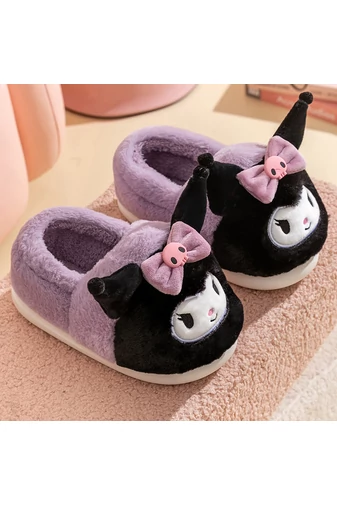 Papuci De Casă Pufoși Kuromi Din Catifea Ultra-Moale Cu Talpă Antiderapantă Din PVC Confort Și Stil Pentru Zile Relaxante (34-35)