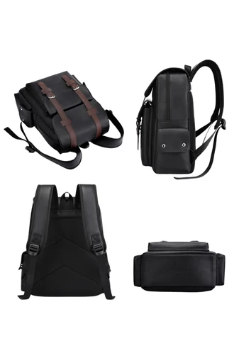 Rucsac Barbați Maro Din Imitație Piele Cu Spațiu Pentru Laptop De 15 inch Capacitate 20-35L Dimensiune (38*34*12cm)
