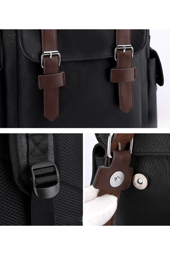 Rucsac Barbați Maro Din Imitație Piele Cu Spațiu Pentru Laptop De 15 inch Capacitate 20-35L Dimensiune (38*34*12cm)