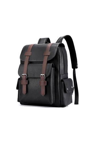 Rucsac Barbați Negru Din Imitație Piele Cu Spațiu Pentru Laptop De 15,6 inch Capacitate 20-35L Dimensiune (38*34*12cm)