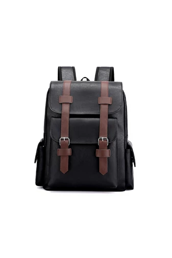 Rucsac Barbați Negru Din Imitație Piele Cu Spațiu Pentru Laptop De 15,6 inch Capacitate 20-35L Dimensiune (38*34*12cm)