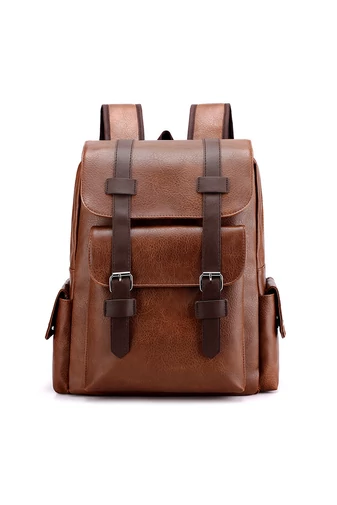 Rucsac Barbați Maro Din Imitație Piele Cu Spațiu Pentru Laptop De 15 inch Capacitate 20-35L Dimensiune (38*34*12cm)