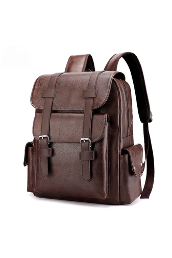 Rucsac Barbați Cafeniu Din Imitație Piele Cu Spațiu Pentru Laptop De 15,6 inch Capacitate 20-35L Dimensiune (38*34*12cm)